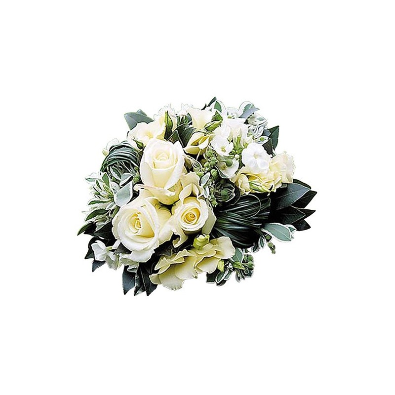 Bouquet flores rond avec des roses blanches