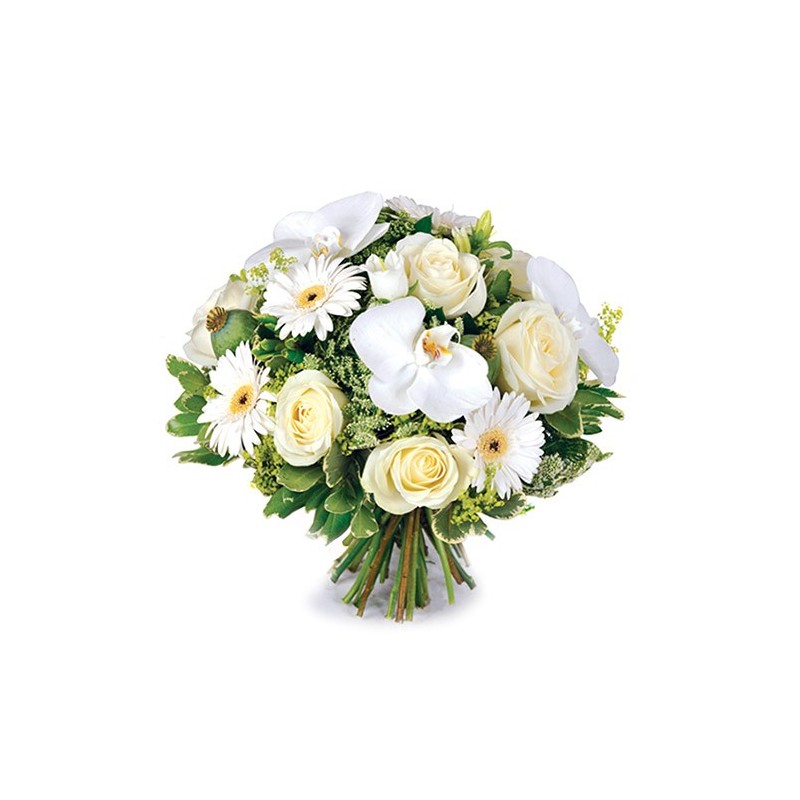 Bouquet rond en roses blanches pour fleurir une tombe