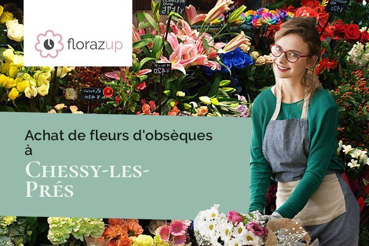 couronnes de fleurs pour des funérailles à Chessy-les-Prés (Aube/10130)