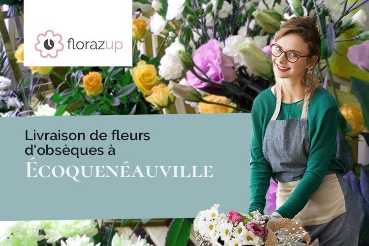 croix de fleurs pour des funérailles à Écoquenéauville (Manche/50480)