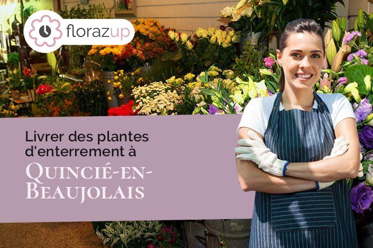 couronnes de fleurs pour un enterrement à Quincié-en-Beaujolais (Rhône/69430)